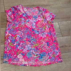 Lilly Pulitzer, Bright Pink, Scoop Neck, Tee, XL